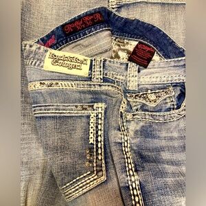 Rock & Roll Cowgirl Bling Jeans Embellished Rhinestones Size 30 x 36